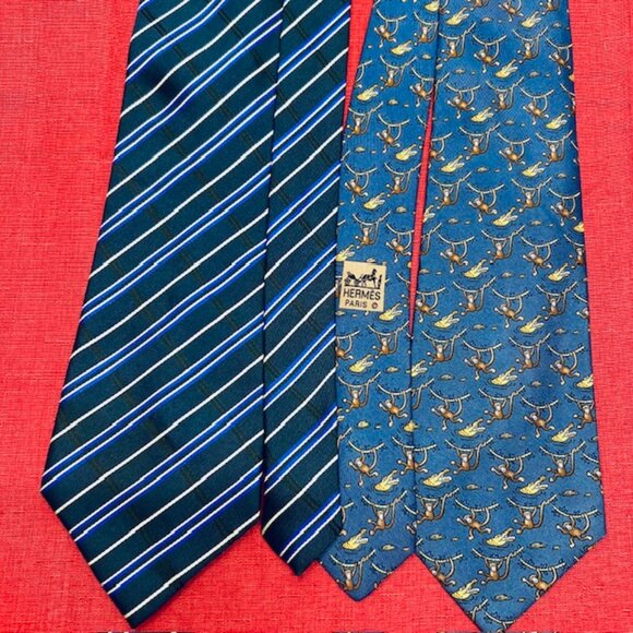 Set Necktie Silk : Hermes Paris & Flamboyant Blue +Dunhill Handkerchief  19"(47) - Picture 7 of 16